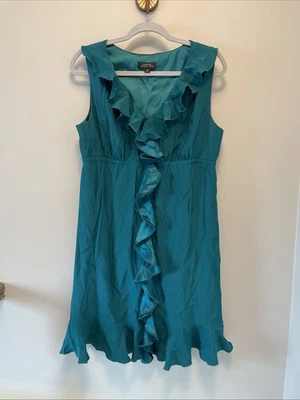 Vestido para mujer Tahari Arthur S Levine sin mangas 👗 verde azulado acuático talla 12 con volantes de seda Foto 1 de 4