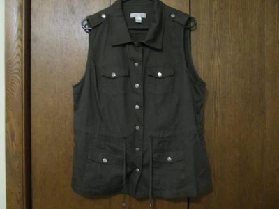 Christopher & Banks L/XL оливковый зеленый холст дамы жилет на кнопках - Изображение 1 из 4