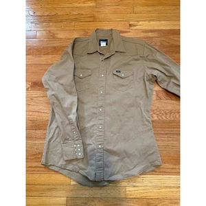 Wrangler Vintage Pearl snap heavy khaki long sleeve top western men's XLT TALL - Picture 1 of 9