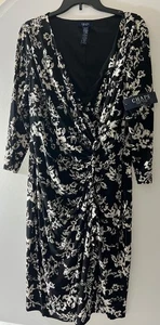 Vestido Chaps Mujer Cuello en V Profundo Manga 3/4 XL Pullover Funda Volantes Negro/Blanco Nuevo con Etiquetas - Imagen 1 de 13
