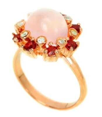 НАТУРАЛЬНЫЙ AAA РОЗОВЫЙ КВАРЦ, РОДОЛИТ ГРАНАТ И БЕЛЫЙ CZ СЕРЕБРО 925 КОЛЬЦО 8 - Изображение 1 из 3