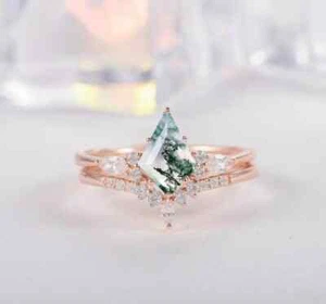 Juego de anillos de compromiso anillo de plata esterlina de musgo corte cometa regalo para ella - Imagen 1 de 3