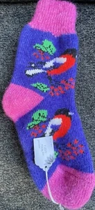 Women's socks, Wool 100%, warm, print Birds, Size 8 - Picture 1 of 4