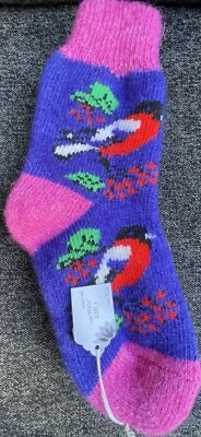 Meias femininas, lã 100%, quente, estampa pássaros, tamanho 8 - Imagem 1 de 4