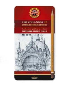 KOH-I-NOOR Koh I Noor Tin Set 12 Soft Graphite Artist Sketching Drawing Pencils 8B To 2H