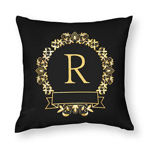 R Pillowcase Black Alphabet Modern Square Pillow Cover Decor 18×18
