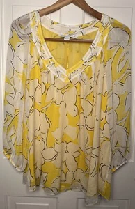 Diane Von Furstenberg DVF Silk Chiffon Abstract Print Floral Blouse Top Large - Picture 1 of 6