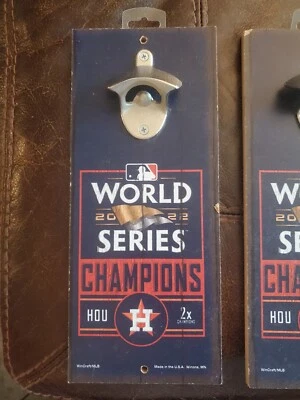 Houston Astros- MLB 2022 World Series Champions Bottle Opener Wood Sign 5" x 11" - Image 1 of 3