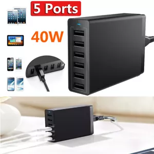 5 Ports USB Charger AC Power Adapter Travel Wall USB Hub Fast Charging Station - Picture 1 of 14