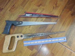 Lote 2 sierras de ojo de cerradura 1 mango de madera algo de óxido, 1 forja Plymouth 12-14" - Imagen 1 de 5