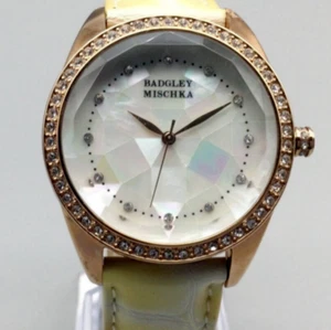 Badgley Mischka Watch Women 40mm  Rose Gold Tone MOP Faceted Crystal New Battery - Picture 1 of 17