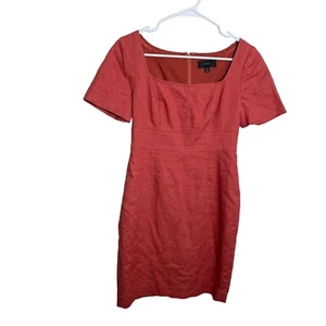 J Crew Dress Women's 4P Square Neck Short Sleeve Knee Length Solid Linen Blend - Picture 1 of 9