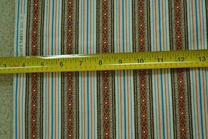 By 1/2 Yd, Vintage, Brown Orange Turquoise White Striped Cotton, Concord, M3697 - Picture 1 of 5