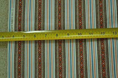 By 1/2 Yd, Vintage, Brown Orange Turquoise White Striped Cotton, Concord, M3697 - Image 1 of 4