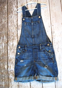 Gap Kids, Denim Shortalls, Size M, Distressed Med Stonewash - Picture 1 of 4