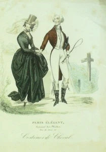Gravure de mode Paris élégant 1839 n° 4 Cavaliers couple Amazone - Imagen 1 de 1
