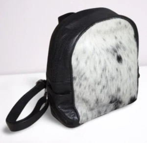 Kids School Junior Picnic Cowhide Backpack Black Leather Small Shoulder Daypack - Picture 1 of 2