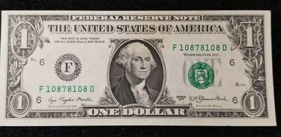 1977 $2 NOTE FRN notes RADAR / BOOKENDS Serial # f 10878108 radar, shift error - Image 1 of 3