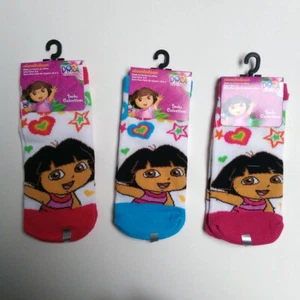 3 PAIR Dora The Explorer Kids Girl Ankle Socks Size 6-8 Stars Hearts NEW - Picture 1 of 2