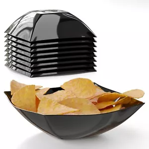 Disposable Bowls Plastic Serving Bowls Pack Of 8 Square Salad Bowl 32 Oz Black P - Picture 1 of 7