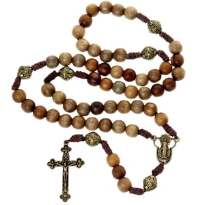 Wooden Catholic Rosary Beads with Madonna junction in velour gift pouch - Picture 1 of 5