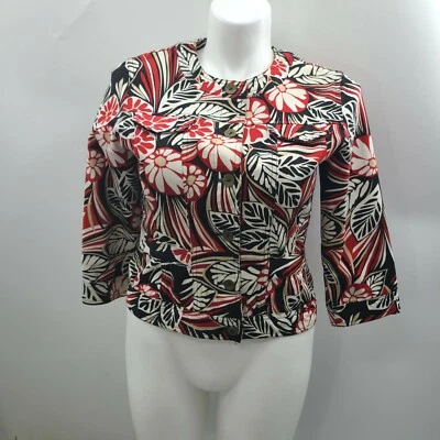 Ruby Road Bold Floral Multicolor 34 Sleeve Blazer Size 10 Crop Button Up Top - Image 1 of 4
