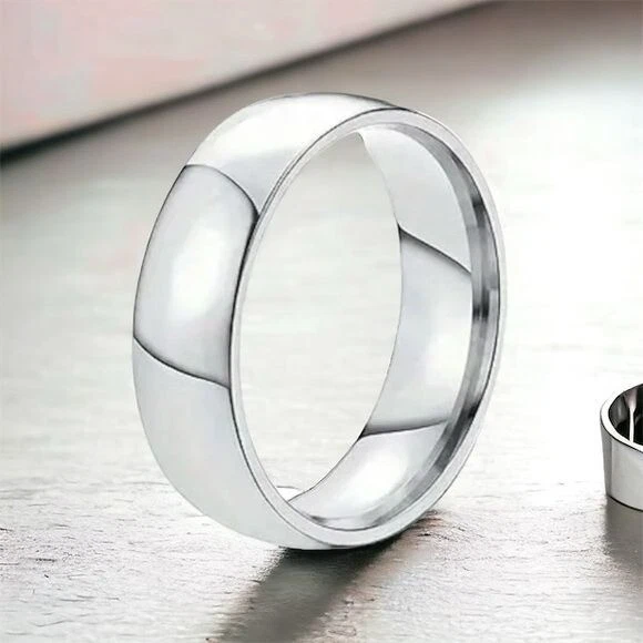 Alianza de boda para hombre de acero inoxidable de 6 mm con acabado liso Foto 1 de 4