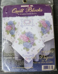 Dimensions Carre’s De Pique Hydrangea/Ribbon Quilt Blocks Cross Stitch Kit 72771 - Picture 1 of 3