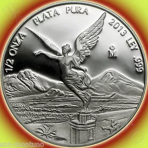 2013 LIBERTAD PROOF 1/2 Troy Ounce Oz .999 Silver Mexico - LOW MINTAGE OF 3000 - Picture 1 of 2