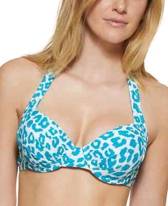 Calvin Klein Blue Leopard Printed Underwire Convertible Bikini Top - S - Blue - Picture 1 of 3