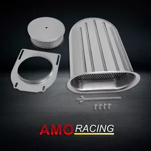 Polished Aluminum Single 4 BBL Carb Hilborn Style 5 Finned Hood Air Scoop Kit - Bild 1 von 5