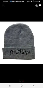Korean Fashion Apparel Accessories Skullies Beanies Winter Warm Cap MEOW Letters - Picture 1 of 4