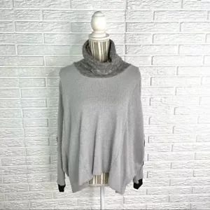 Suéter THML Gris Bloque de Color Grande Suelto Recortado Cuello Alto Talla Pequeña - Imagen 1 de 10