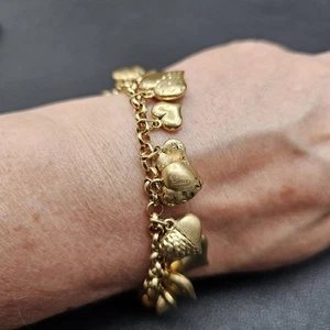 Brazalete Vintage 7" Milor Italia Oro Amarillo 14k Corazón Hinchado 20 Dijes Texturizado - Imagen 1 de 20