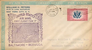 ERSTFLUG FAM 17, LUFTPOST, 1938 BALIMORE NACH HAMILTON BERMUDA ÜBER NEW YORK - Bild 1 von 2