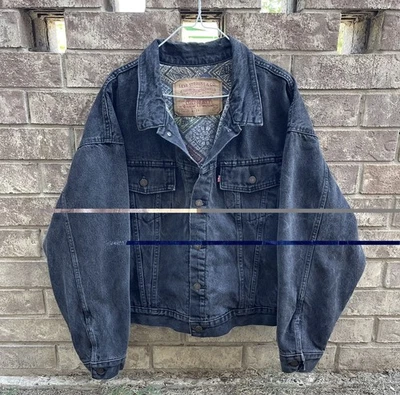 РЕДКАЯ винтажная 1980-х Levi's тип III 70617 мужской черный джинсовой ткани водитель грузовика куртка L. - Изображение 1 из 4