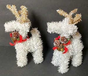 2 Renne Natalizie Vintage Tinsel Decorazione Bianco con Campanella/Pigna 7,5” - Foto 1 di 6