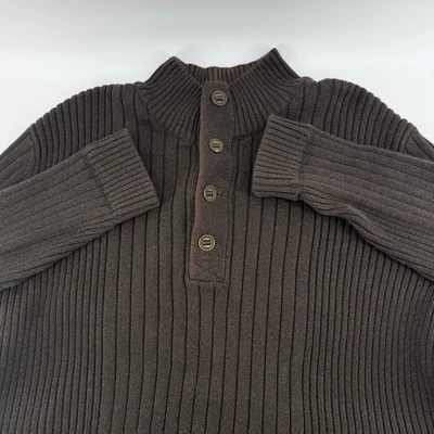 Eddie Bauer Stylish Sweater Mens XL Olive Brown Cotton Ribbed Henley Pullover - Image 1 of 4