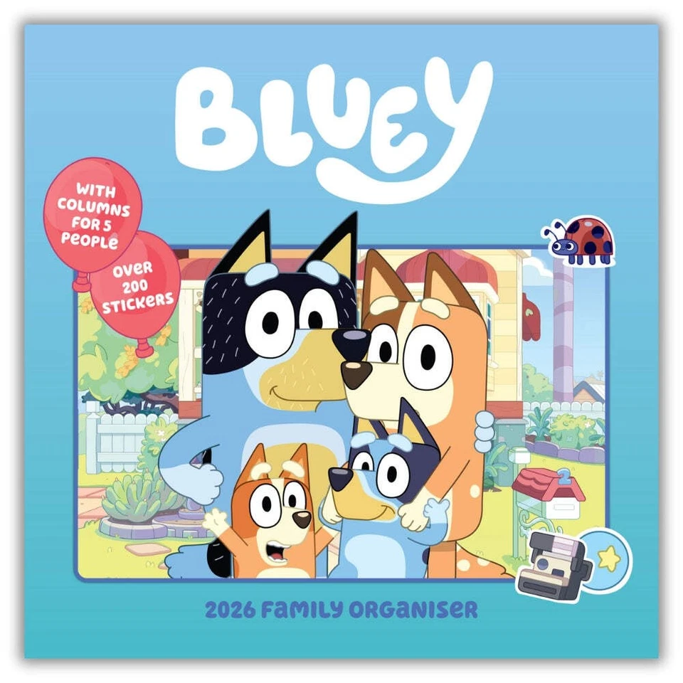 DANILO PROMOTIONS LTD 2026 Bluey Family Organiser Square Calendar Includes Stickers Official Product