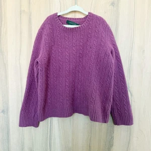 Ralph Lauren Girls Sweater Size L Pink Cable Knit Merino Wool Angora Preppy - Picture 1 of 4