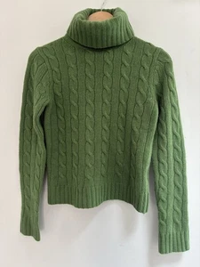 J. Crew Damen einfarbig grün Wollmischung Zopfmuster Wasserfallausschnitt Langarm Pullover S - Bild 1 von 5