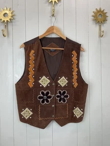 Vintage Size L 10-14 Brown Suede Boho Hippy Western Waistcoat Rare Clothing Co - Picture 1 of 12