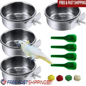 Juego de cuencos de alimentación de aves de acero inoxidable tazas para platos de loro con soporte de abrazadera aves EE. UU. - Imagen 1 de 5