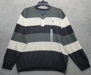 US Polo Assn. Sweater Mens 2XL Multi Striped Knitted Long Sleeve V-Neck Pullover - Picture 1 of 6