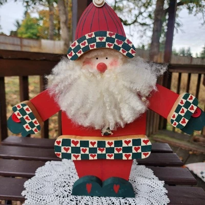 Decoración vintage de madera de Papá Noel, pintada a mano para pared o estante Foto 1 de 4