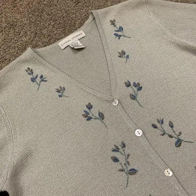 Cárdigan Vintage Informal Esquinero Mujer Mediano Marfil Bordado Floral Preppy Años 90 Foto 1 de 4