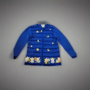 Quacker Factory Blue Celestial Angels Zippered Cardigan Sweater - Size Small - Picture 1 of 7