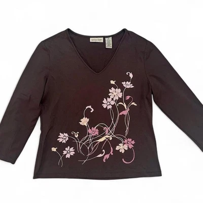 Top floral elástico vintage Apostrophe - manga larga marrón mediano Foto 1 de 4