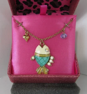 Betsey Johnson Fish Necklace Teal Aqua Gift Box NWT - Picture 1 of 10