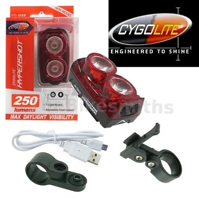 Cygolite Hypershot 250 Lumen Bike Rear Tail Light USB Recharge BRIGHT Hyper shot - Image 1 of 4